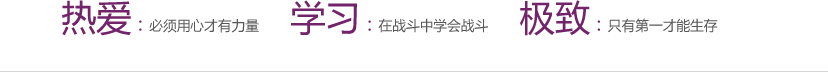我们的座右铭是:热爱:必须用心才有力量 学习:在战斗中学会战斗 极致:只有第一才能生存